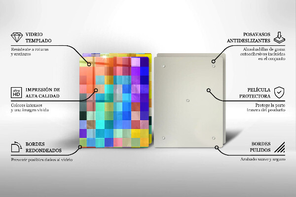 Üveg vágódeszka Színes pixel négyzetek