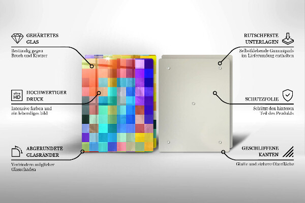 Üveg vágódeszka Színes pixel négyzetek