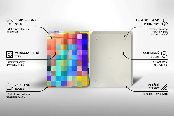 Üveg vágódeszka Színes pixel négyzetek