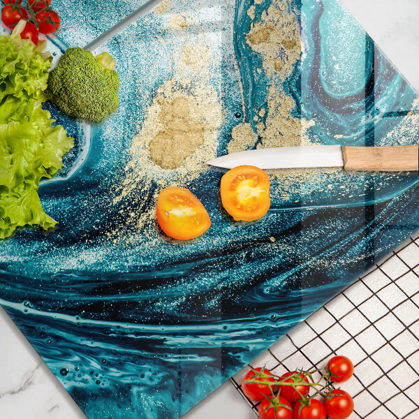 Üveg vágódeszka Kék arany absztrakció