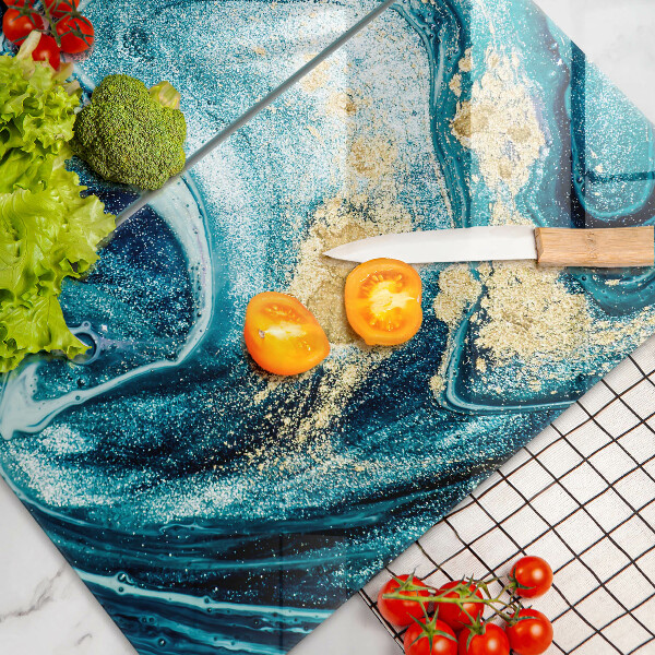 Üveg vágódeszka Kék arany absztrakció