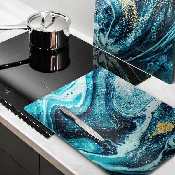 Üveg vágódeszka Kék arany absztrakció