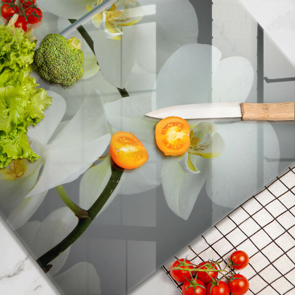 Üveg vágódeszka Fehér orchidea virágok