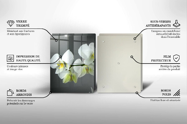 Üveg vágódeszka Fehér orchidea virágok