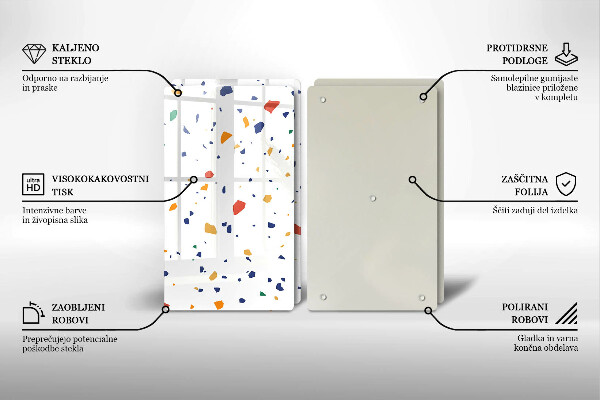 Üveg vágódeszka Színes kőedény