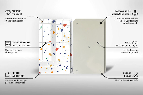 Üveg vágódeszka Színes kőedény