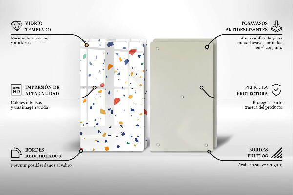 Üveg vágódeszka Színes kőedény