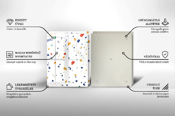 Üveg vágódeszka Színes kőedény