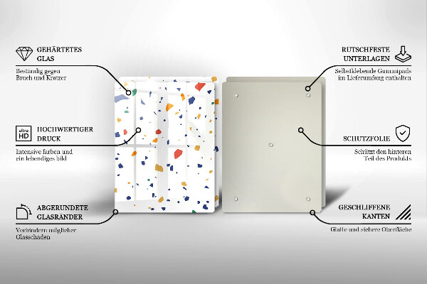 Üveg vágódeszka Színes kőedény