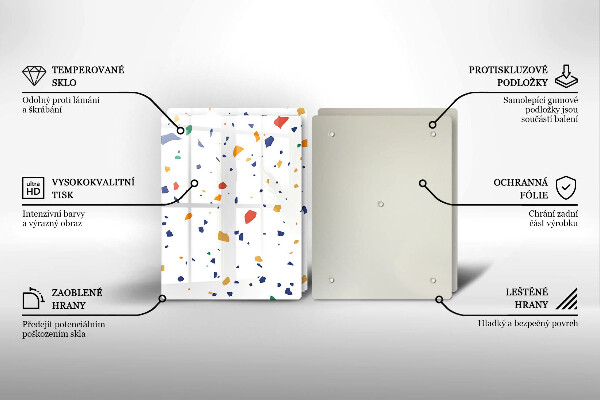 Üveg vágódeszka Színes kőedény