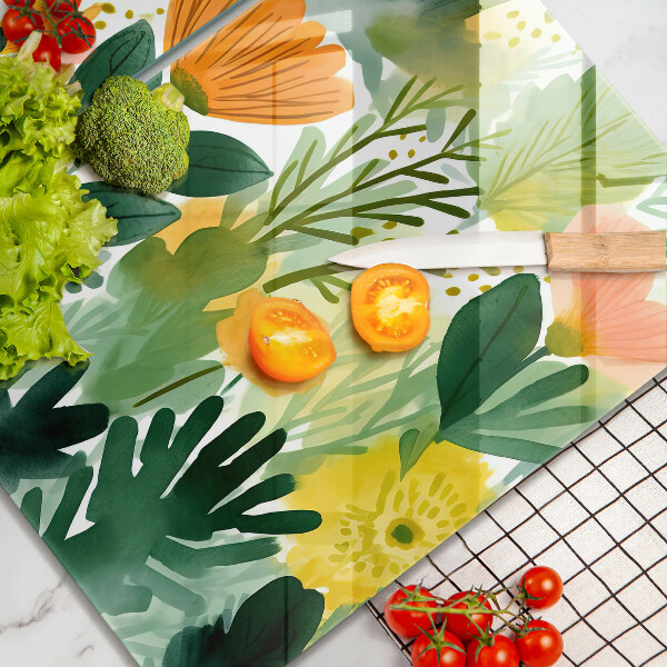 Üveg vágódeszka Festett virágok