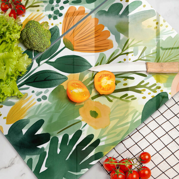 Üveg vágódeszka Festett virágok