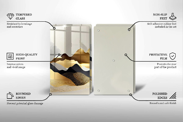 Üveg vágódeszka Absztrakt arany hegyek