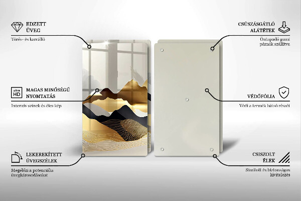 Üveg vágódeszka Absztrakt arany hegyek