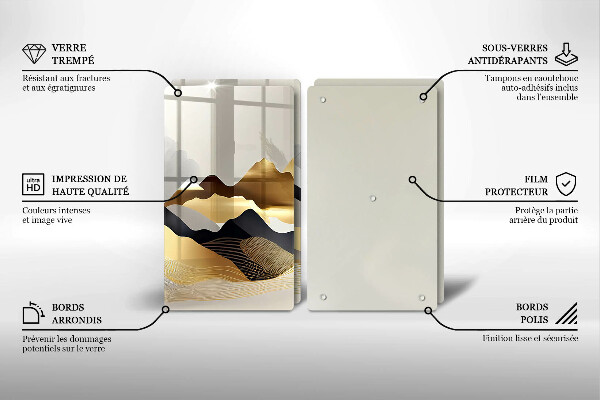 Üveg vágódeszka Absztrakt arany hegyek