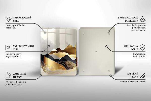 Üveg vágódeszka Absztrakt arany hegyek