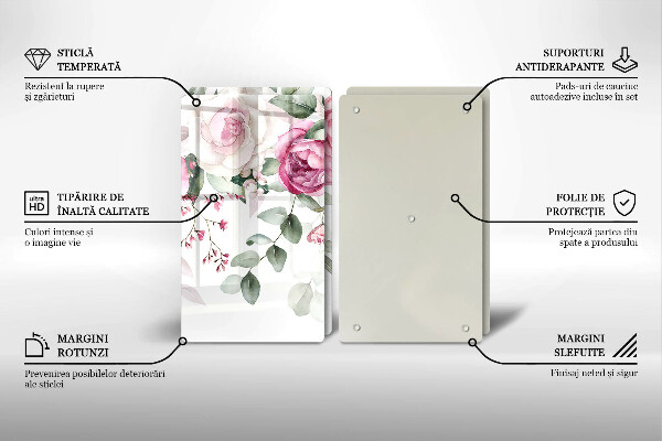 Üveg vágódeszka Akvarell rózsák