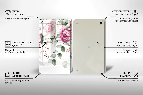 Üveg vágódeszka Akvarell rózsák