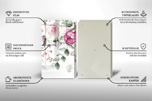 Üveg vágódeszka Akvarell rózsák