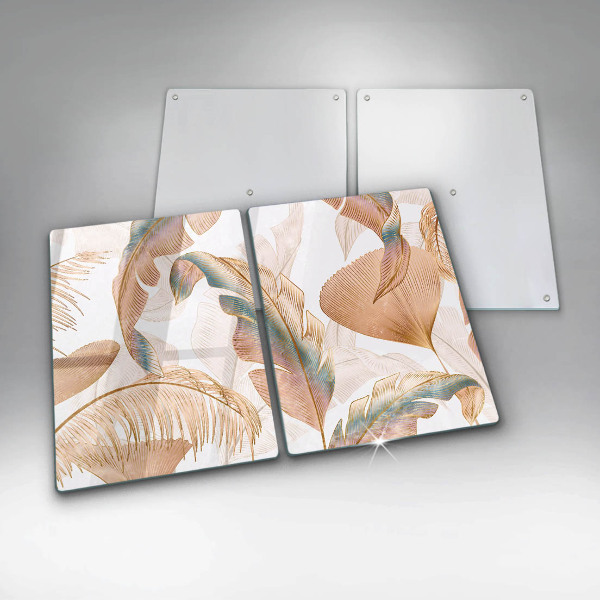 Üveg vágódeszka Boho tollak és levelek