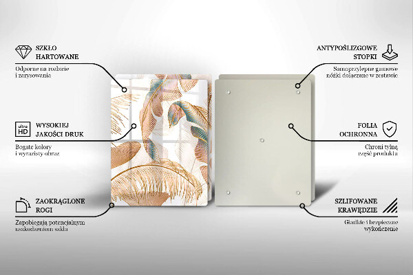 Üveg vágódeszka Boho tollak és levelek