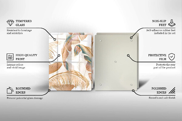 Üveg vágódeszka Boho tollak és levelek