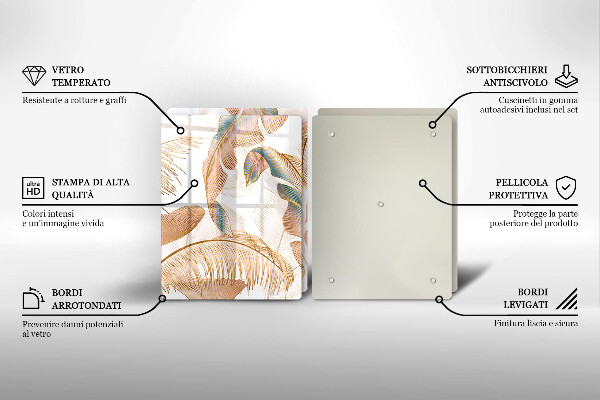 Üveg vágódeszka Boho tollak és levelek