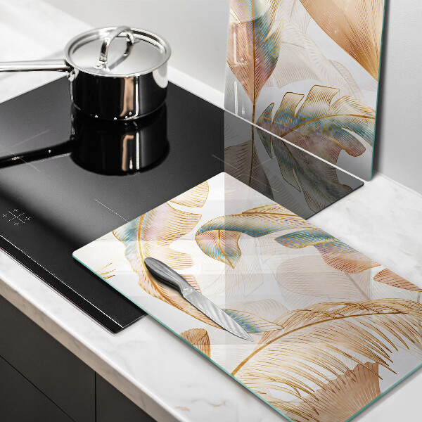 Üveg vágódeszka Boho tollak és levelek