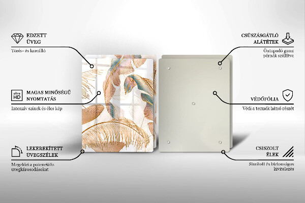 Üveg vágódeszka Boho tollak és levelek