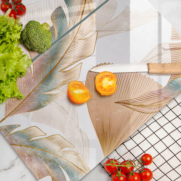 Üveg vágódeszka Boho tollak és levelek