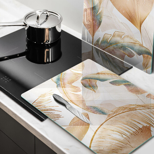 Üveg vágódeszka Boho tollak és levelek