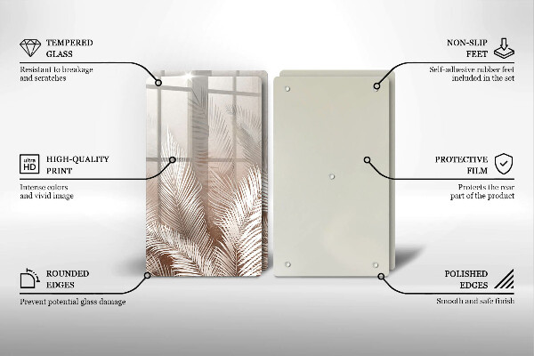 Üveg vágódeszka Boho növényzet levelei