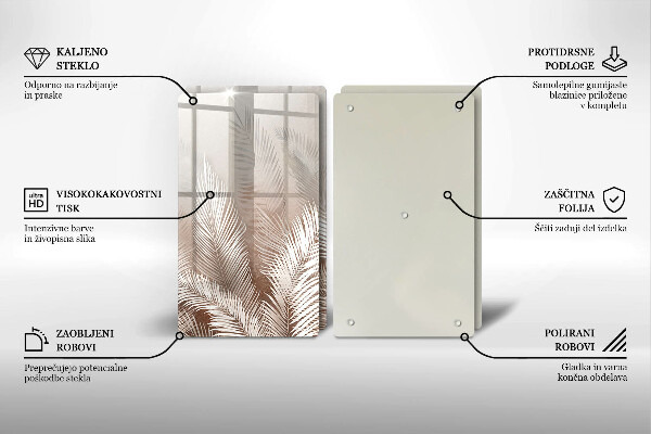 Üveg vágódeszka Boho növényzet levelei