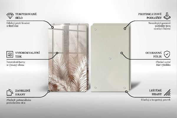 Üveg vágódeszka Boho növényzet levelei