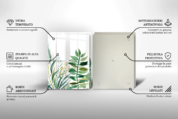 Üveg vágódeszka Növény levelek illusztráció