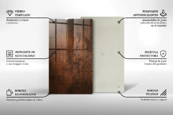 Üveg vágódeszka Sötét fa tábla