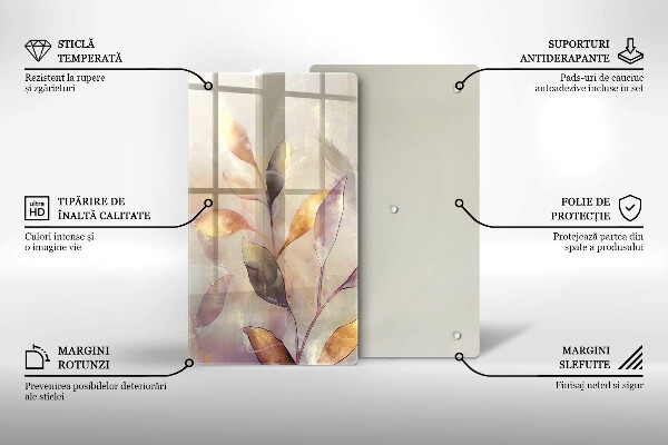 Üveg vágódeszka Festett boho levelek