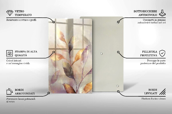 Üveg vágódeszka Festett boho levelek