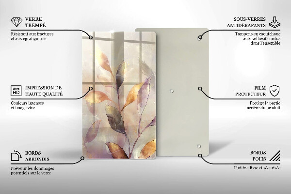 Üveg vágódeszka Festett boho levelek