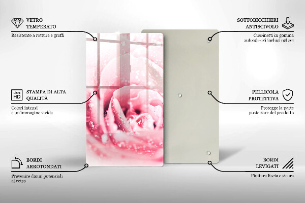 Üveg vágódeszka Harmatcseppek és rózsavirág