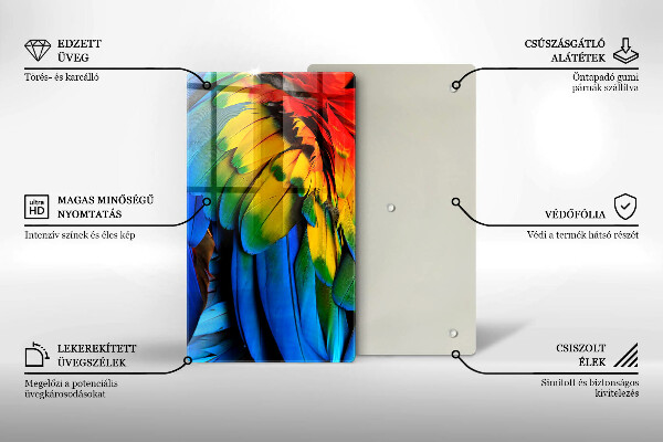 Üveg vágódeszka Színes papagáj toll