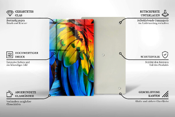 Üveg vágódeszka Színes papagáj toll