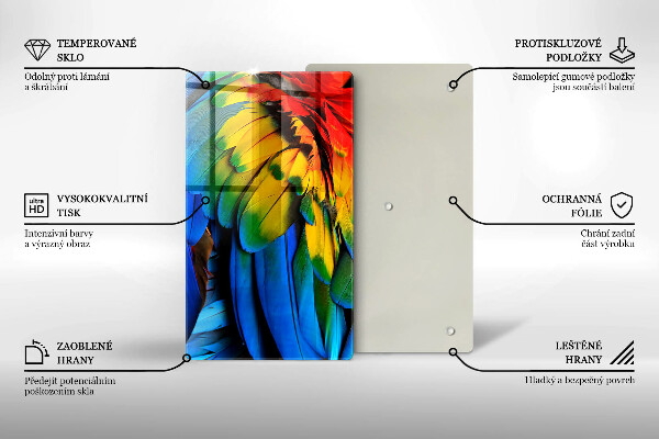 Üveg vágódeszka Színes papagáj toll