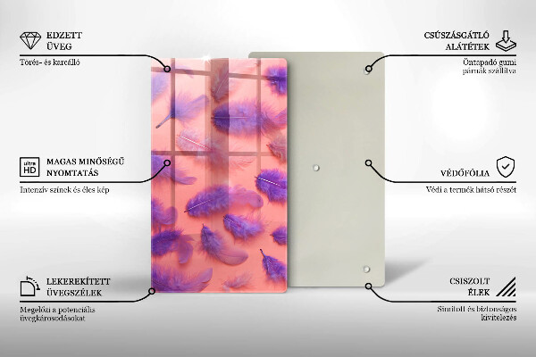 Üveg vágódeszka Bolyhos tollak