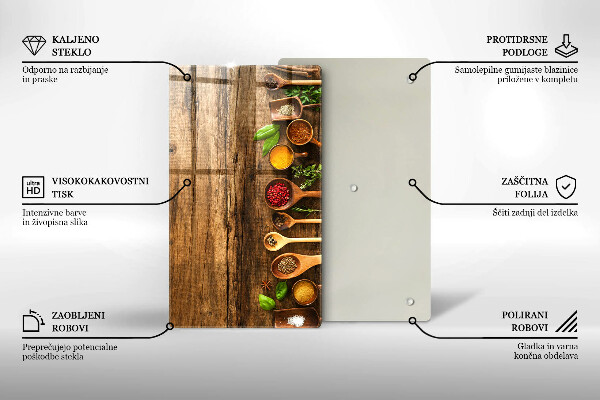 Üveg vágódeszka Fakanál fűszerek