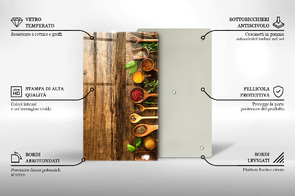 Üveg vágódeszka Fakanál fűszerek