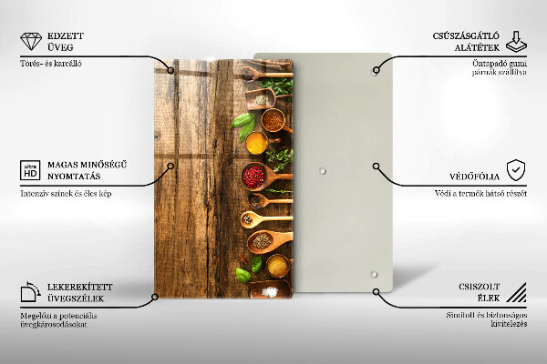 Üveg vágódeszka Fakanál fűszerek