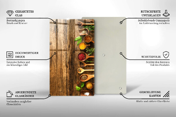 Üveg vágódeszka Fakanál fűszerek