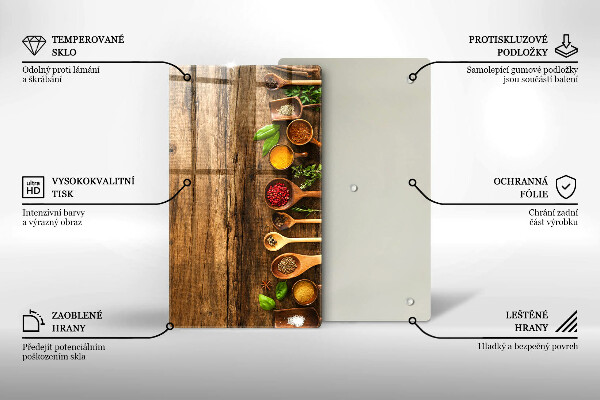 Üveg vágódeszka Fakanál fűszerek