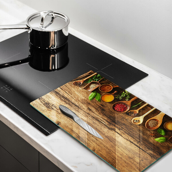 Üveg vágódeszka Fakanál fűszerek